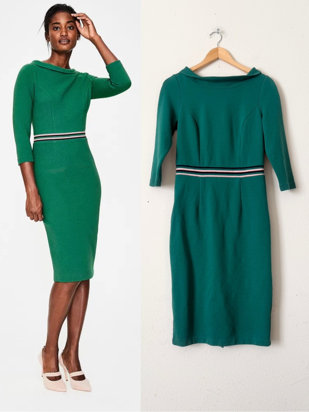 Boden SIZE 6 Daisy Ottoman 3/4 sleeve knee length dress in green